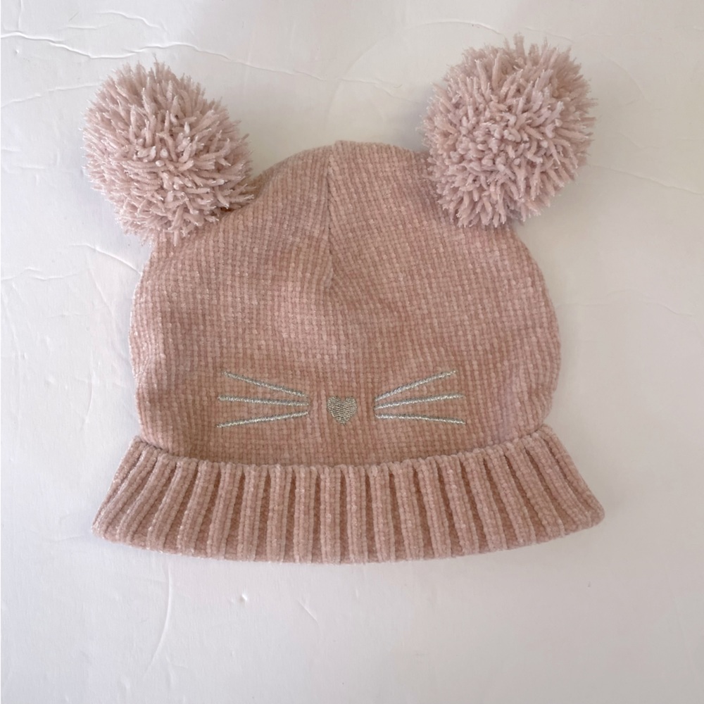 Capelli New York pink cat whiskers winter hat toboggan with Pom poms, S/M